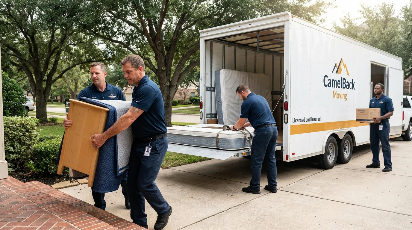 Crew loading residential truck for cross-state move from Cumberland Center, ME
