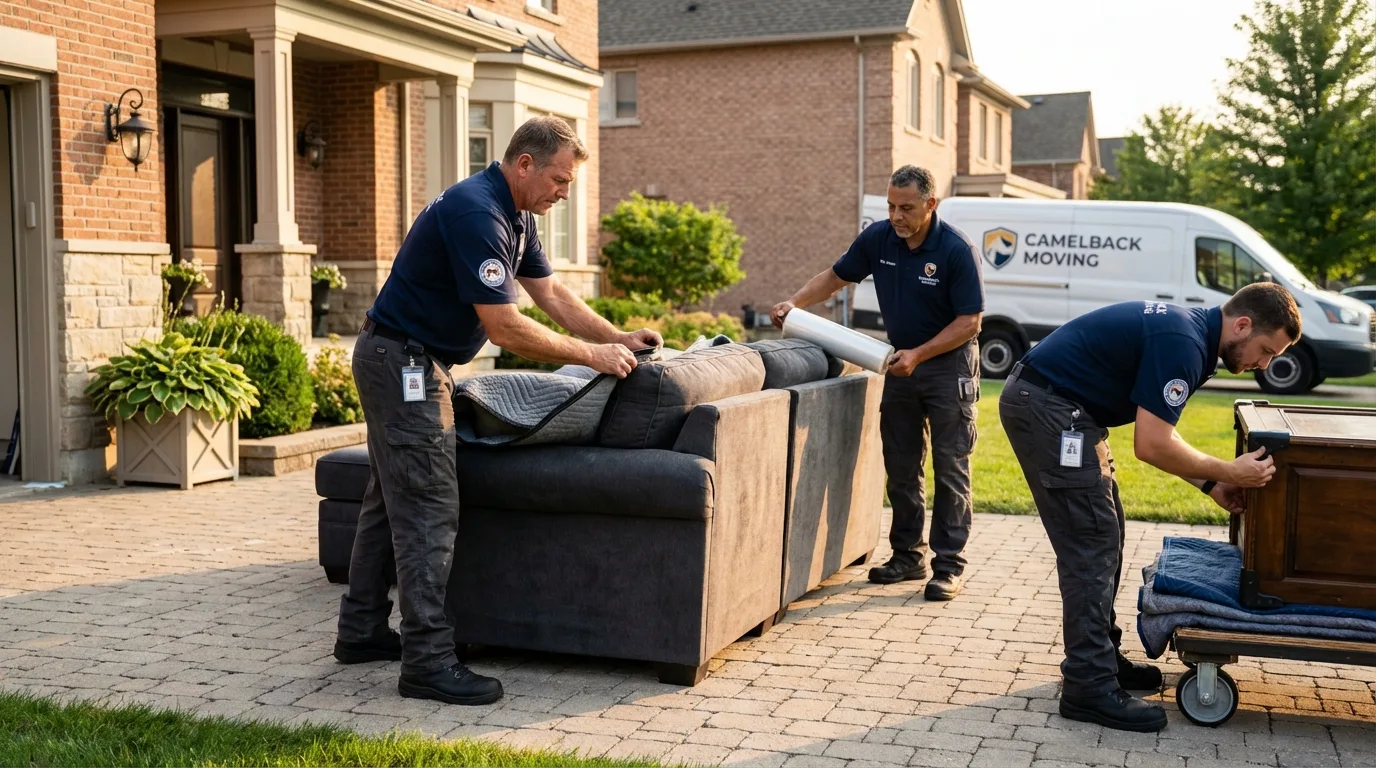 Large estate moving crew wrapping furniture in Cumberland Center, ME